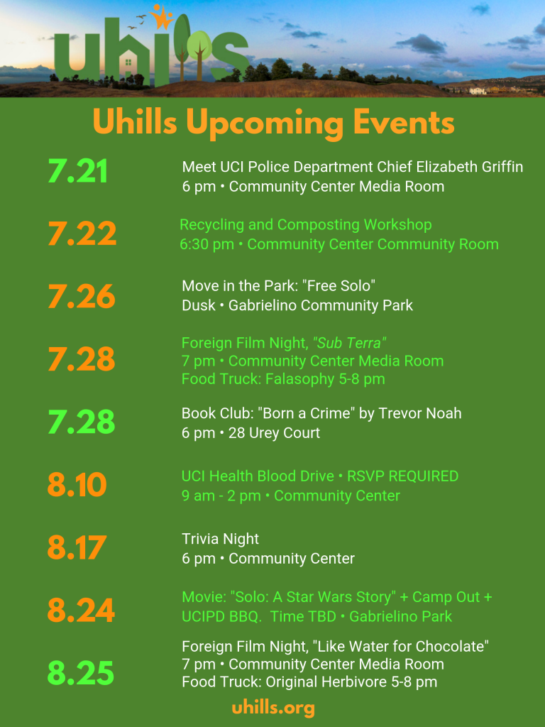 July & August Upcoming Events
